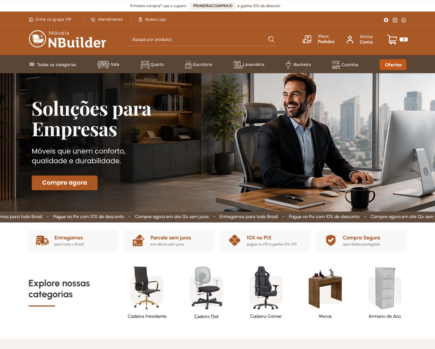 A mesma loja depois do NBuilder, com layout moderno e profissional