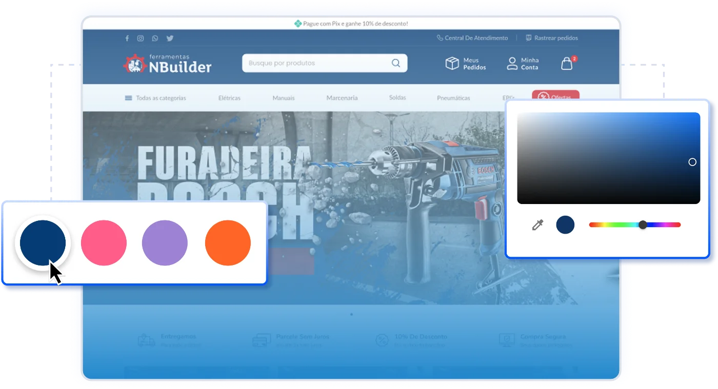 Editor do NBuilder trocando as cores da loja